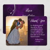 Silver Leaf Swirl Paarse Foto Weddenschap Hartelij Bedankkaart (Voorkant / Achterkant)