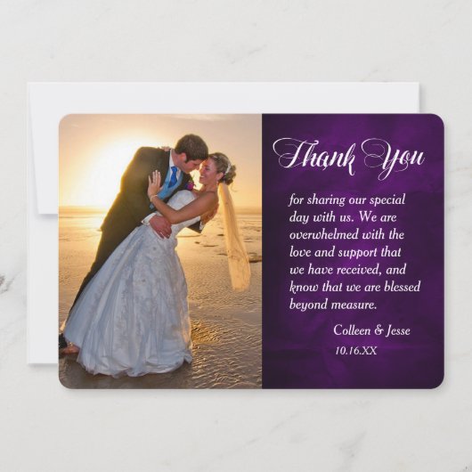 Silver Leaf Swirl Paarse Foto Weddenschap Hartelij Bedankkaart (Voorkant)