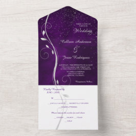 Silver Leaf Swirl Paarse Photo Template Weddenscha All In One Uitnodiging