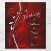 Silver Leaf Swirl Red Wedine Label Wijn Etiket (Enkel label)