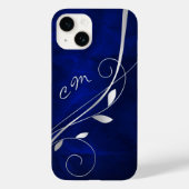 Silver Leaf Swirl Royal Blue Monogram Case-Mate iPhone Case (Achterkant)
