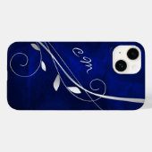 Silver Leaf Swirl Royal Blue Monogram Case-Mate iPhone Case (Achterkant (horizontaal))