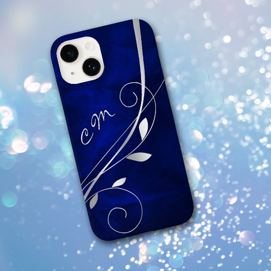 Silver Leaf Swirl Royal Blue Monogram Case-Mate iPhone Case