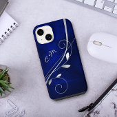 Silver Leaf Swirl Royal Blue Monogram iPhone Hoesje