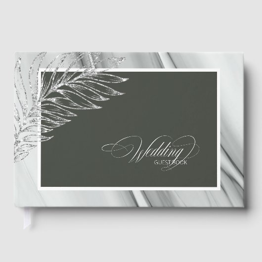 Silver Leaf Wedding Sage Green ID876 Gastenboek (Voorkant)