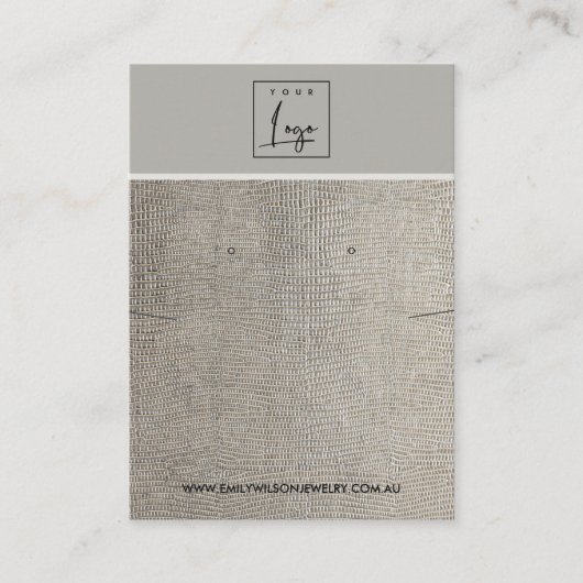 SILVER LEATHER TEXTURE KETTING EARRING DISPLAY VISITEKAARTJE (Voorkant)