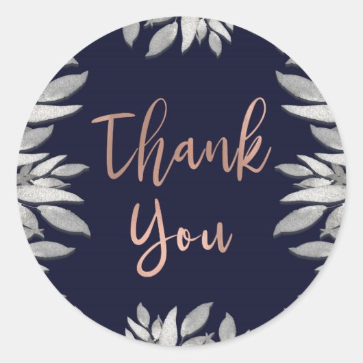 Silver Leaves Botanical Glam Blue Pink Weddenschap Ronde Sticker (Voorkant)