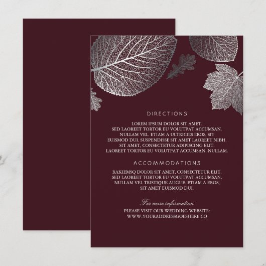 Silver Leaves Bourgondië Wedding Details-Informati Informatiekaartje (Voorkant / Achterkant)