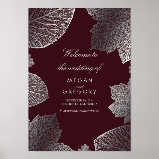 Silver Leaves Fall Weddenschap Welkomstgebarentaal Poster (Voorkant)
