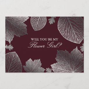 Silver Leaves Fall Wedding Bloemenmeisje Uitnodigi Kaart