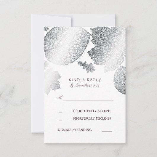 Silver Leaves Fall Wedding RSVP-kaarten RSVP Kaartje (Voorkant)