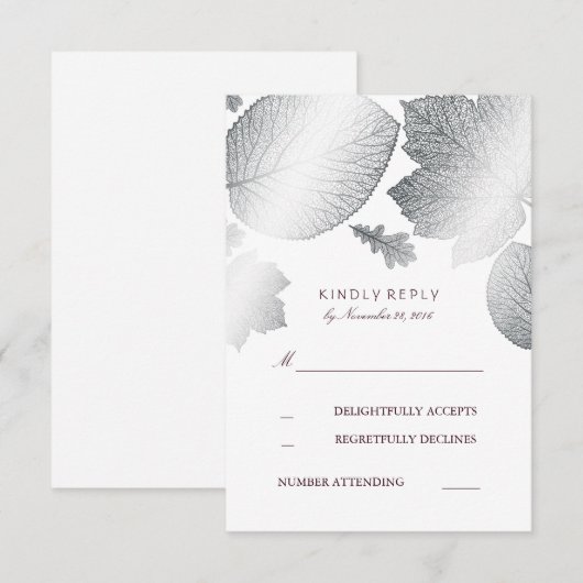 Silver Leaves Fall Wedding RSVP-kaarten RSVP Kaartje (Voorkant / Achterkant)