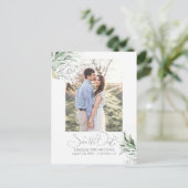 Silver Leaves Greenery Save the Date Foto Aankondigingskaart (Staand voorkant)