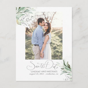 Silver Leaves Greenery Save the Date Photo Aankondigingskaart