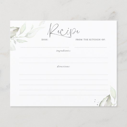 Silver Leaves Greenery Vrijgezellenfeest Recipcard (Voorkant)