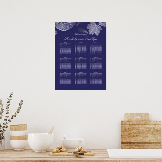 Silver Leaves Herfst Navy Wedding Seating Chart Poster (Keuken)