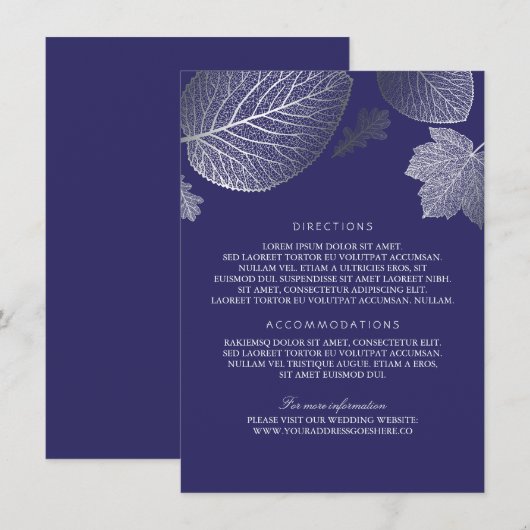 Silver Leaves Navy Wedding Details - Informatie Informatiekaartje (Voorkant / Achterkant)