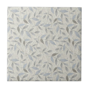 Silver Leaves on Grey Texture Print Ceramic Tile Tegeltje