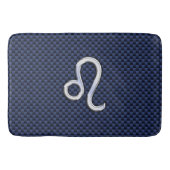 Silver Leo-symbool op Navy Blue Carbon Print Badmat (Voorkant)