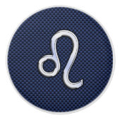 Silver Leo-symbool op Navy Blue Carbon Print Keramische Knop (Voorkant)