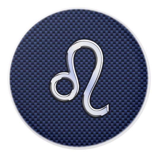 Silver Leo-symbool op Navy Blue Carbon Print Keramische Knop (Voorkant)