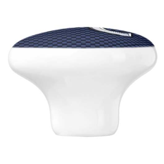 Silver Leo-symbool op Navy Blue Carbon Print Keramische Knop (Zijkant)