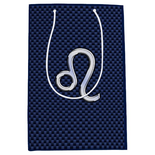 Silver Leo-symbool op Navy Blue Carbon Print Medium Cadeauzakje (Voorkant)