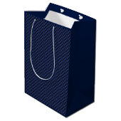 Silver Leo-symbool op Navy Blue Carbon Print Medium Cadeauzakje (Achterkant Gekanteld)