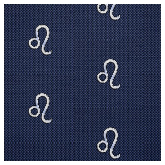 Silver Leo-symbool op Navy Blue Carbon Print Stof (Swatch)