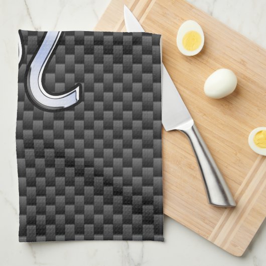 Silver Leo Zodiab Symbool Charcoal Carbon Fiber Theedoek (Quarter Fold)