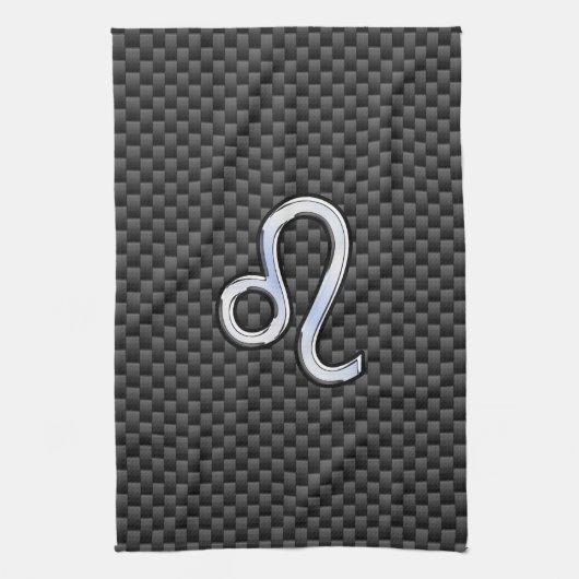 Silver Leo Zodiab Symbool Charcoal Carbon Fiber Theedoek (Verticaal)