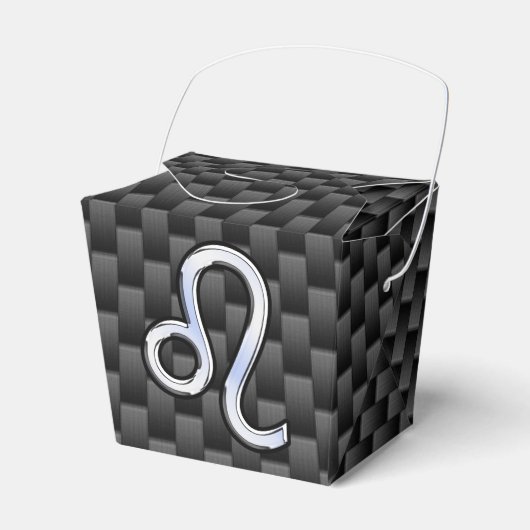 Silver Leo Zodiac Symbol Charcoal Carbon Fiber Bedankdoosjes (Voorkant Zijde)