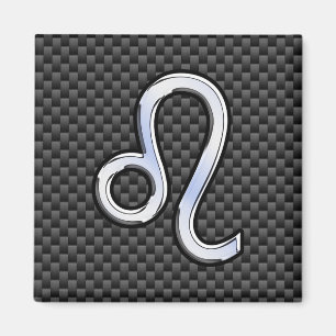 Silver Leo Zodiac Symbol Charcoal Carbon Fiber Magneet