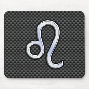 Silver Leo Zodiac Symbol Charcoal Carbon Fiber Muismat
