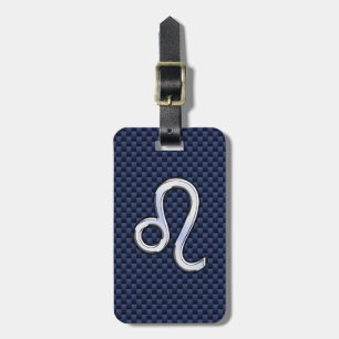 Silver Leo Zodiac Symbol Navy Carbon Fiber Print Bagagelabel