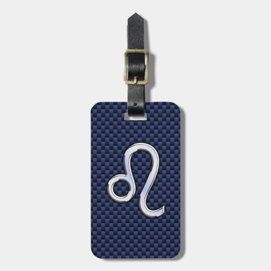 Silver Leo Zodiac Symbol Navy Carbon Fiber Print Bagagelabel (Voorkant verticaal)