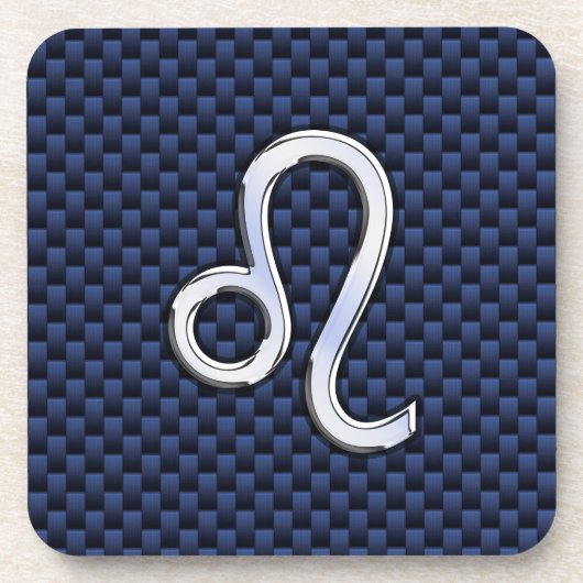 Silver Leo Zodiac Symbol Navy Carbon Fiber Print Bier Onderzetter (Voorkant)