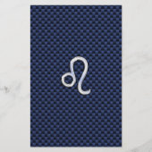 Silver Leo Zodiac Symbol Navy Carbon Fiber Print Briefpapier (Voorkant)