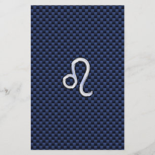 Silver Leo Zodiac Symbol Navy Carbon Fiber Print Briefpapier