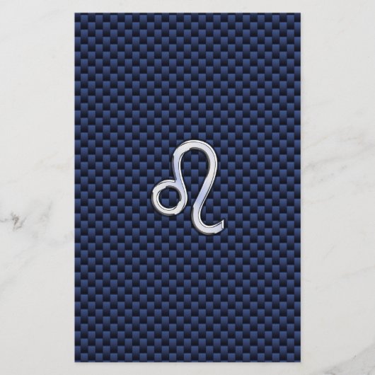 Silver Leo Zodiac Symbol Navy Carbon Fiber Print Briefpapier (Voorkant)