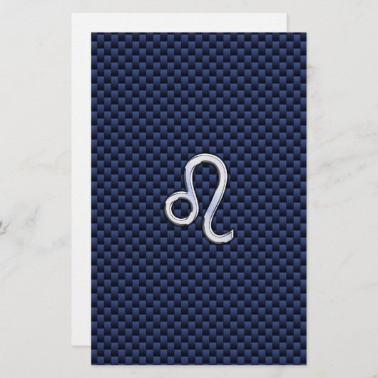 Silver Leo Zodiac Symbol Navy Carbon Fiber Print Briefpapier (Voorkant / Achterkant)