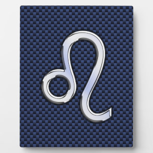 Silver Leo Zodiac Symbol Navy Carbon Fiber Print Fotoplaat