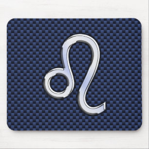 Silver Leo Zodiac Symbol Navy Carbon Fiber Print Muismat