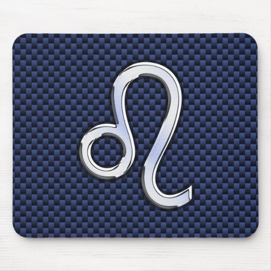 Silver Leo Zodiac Symbol Navy Carbon Fiber Print Muismat (Voorkant)