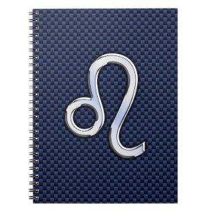 Silver Leo Zodiac Symbol Navy Carbon Fiber Print Notitieboek