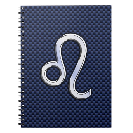 Silver Leo Zodiac Symbol Navy Carbon Fiber Print Notitieboek (Voorkant)