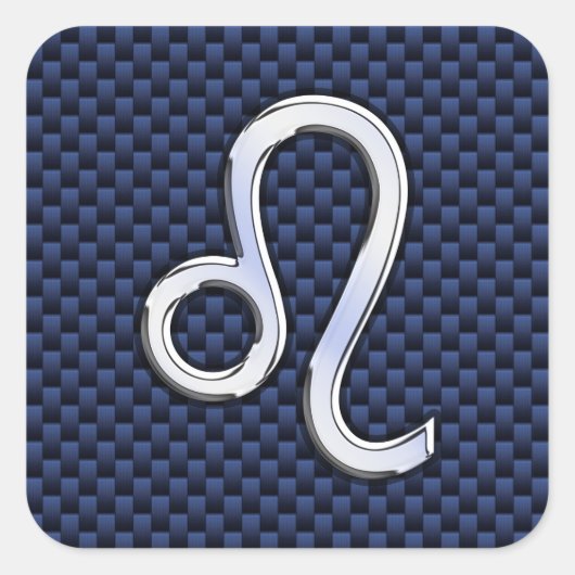 Silver Leo Zodiac Symbol Navy Carbon Fiber Print Vierkante Sticker (Voorkant)