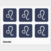 Silver Leo Zodiac Symbol Navy Carbon Fiber Print Vierkante Sticker (Vel)
