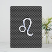 Silver Leo Zodiac-symbool op koolstofvezel afdrukk (Staand voorkant)