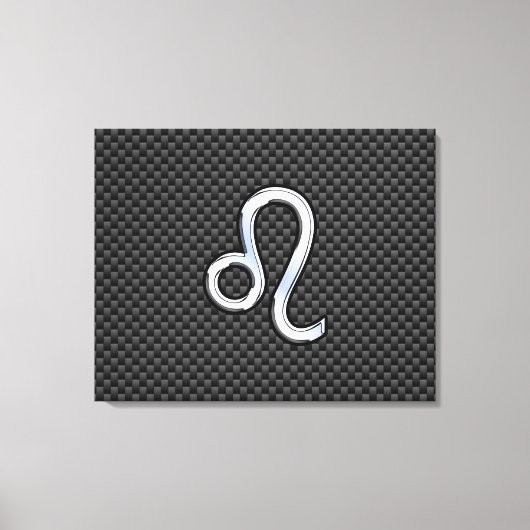 Silver Leo Zodiac-symbool op koolstofvezel afdrukk Canvas Afdruk (Voorkant)